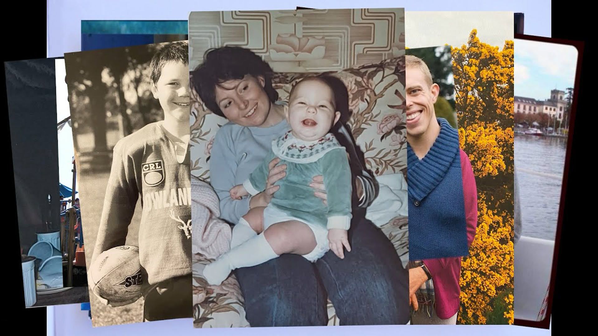 A collage of family photos stacked on top of each other.